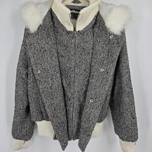 Dollhouse Women's Black and White Bomber Jacket with Faux Fur